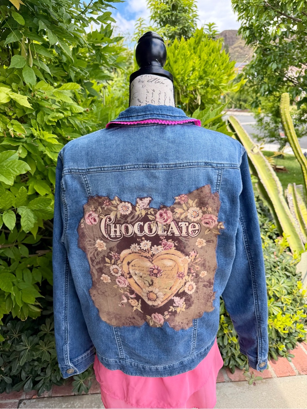 Women's "Chocolate" with Laced Collar-Cotton Jacket-Large